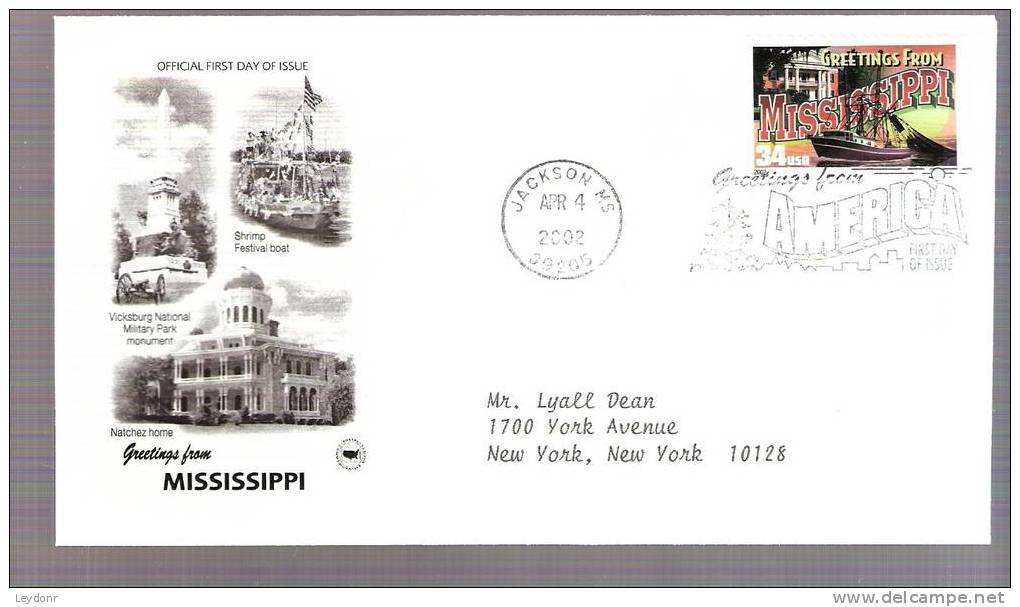 FDC Greetings From America Series - Mississippi - Scott # 3584 - 2001-2010