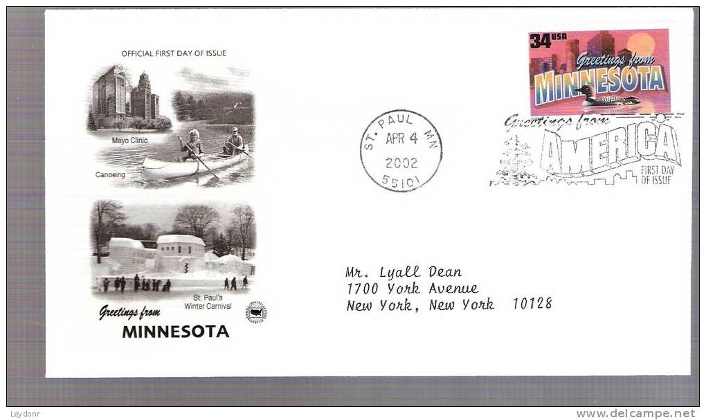 FDC Greetings From America Series - Minnesota - Scott # 3583 - 2001-2010