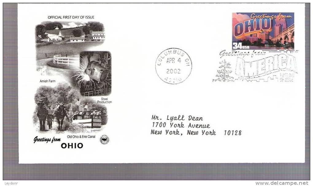 FDC Greetings From America Series - Ohio - Scott # 3595 - 2001-2010