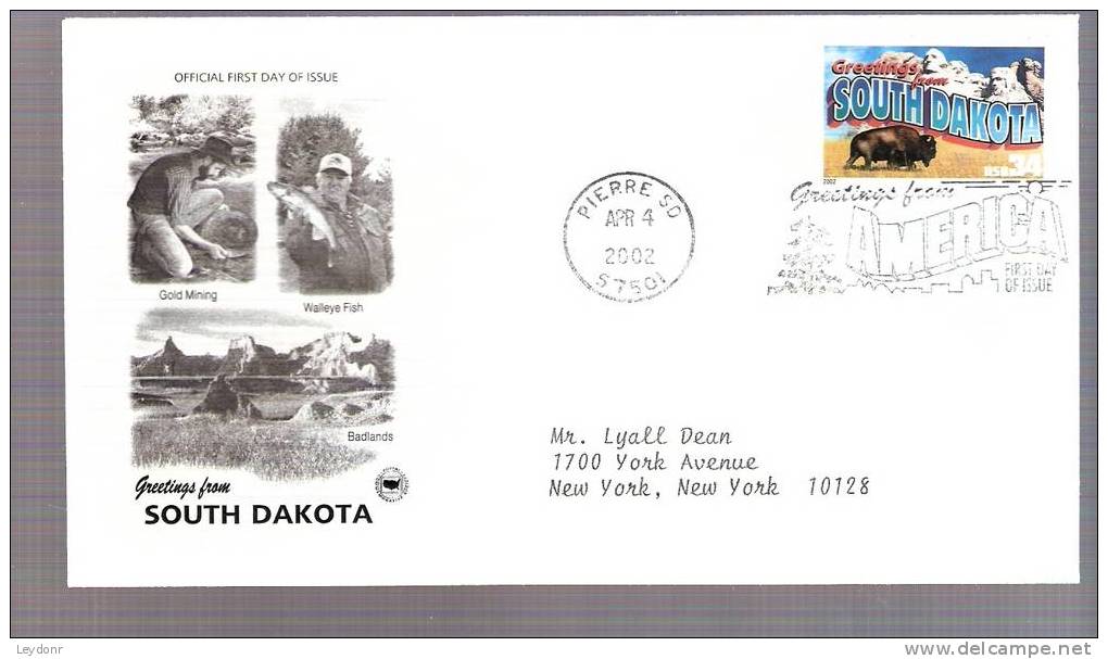 FDC Greetings From America Series - South Dakota - Scott # 3601 - 2001-2010