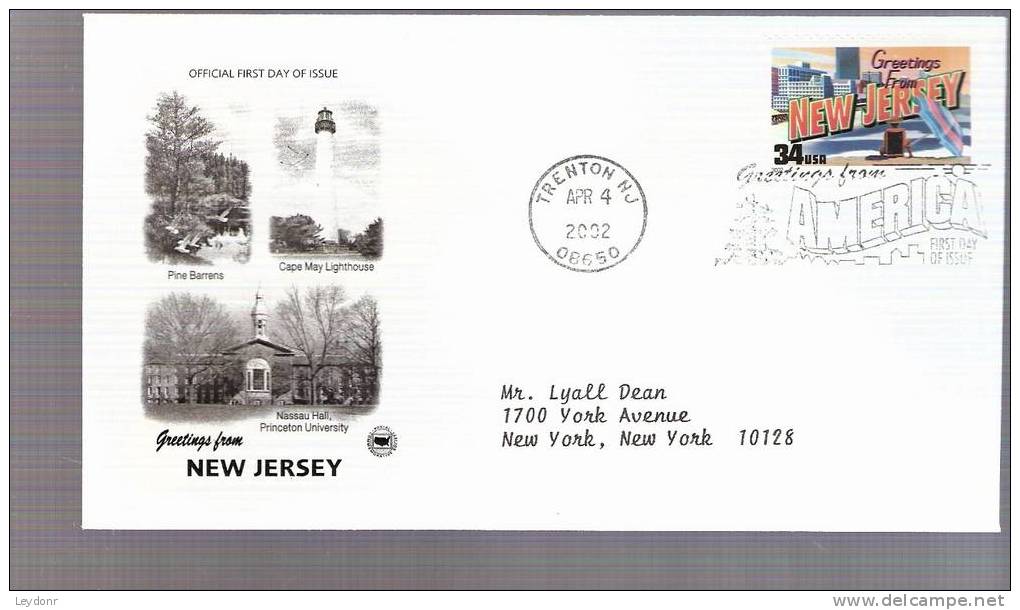 FDC Greetings From America Series - New Jersey - Scott # 3590 - 2001-2010