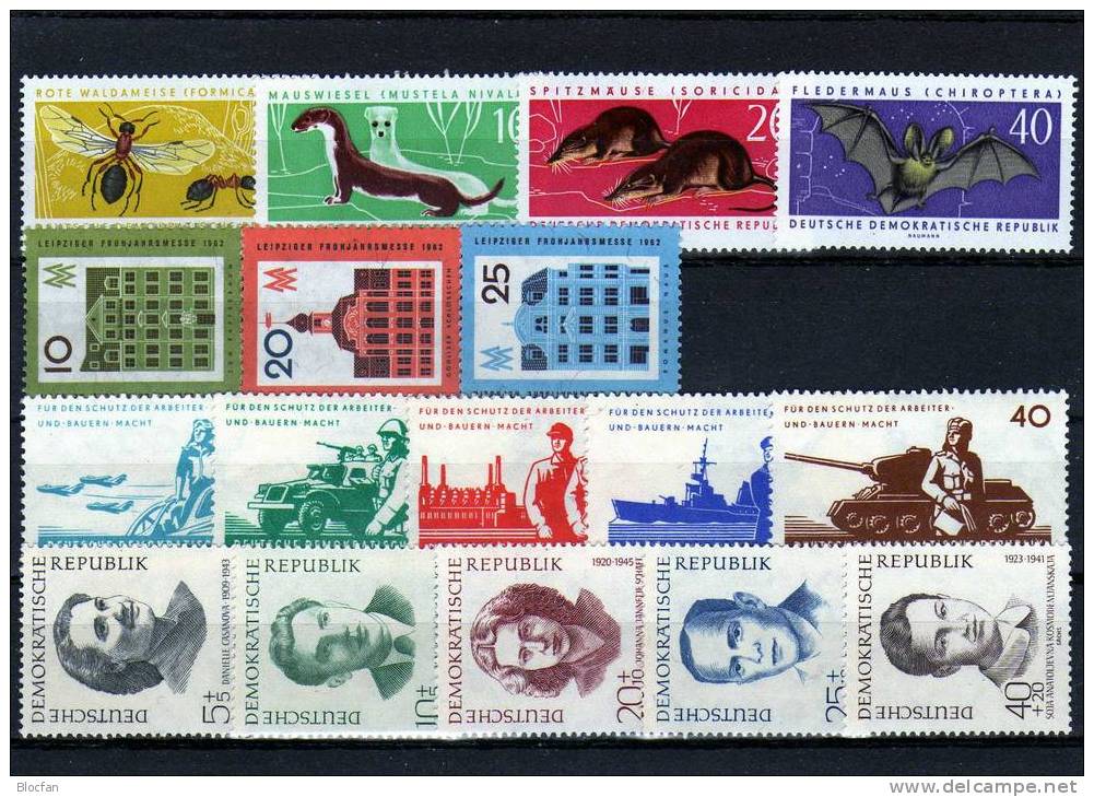 DDR Jahrgang 1962 22 Ausgaben Naturschutz Bis Kosmos 869/2-926/3 ** 100€ - Sammlungen (im Alben)