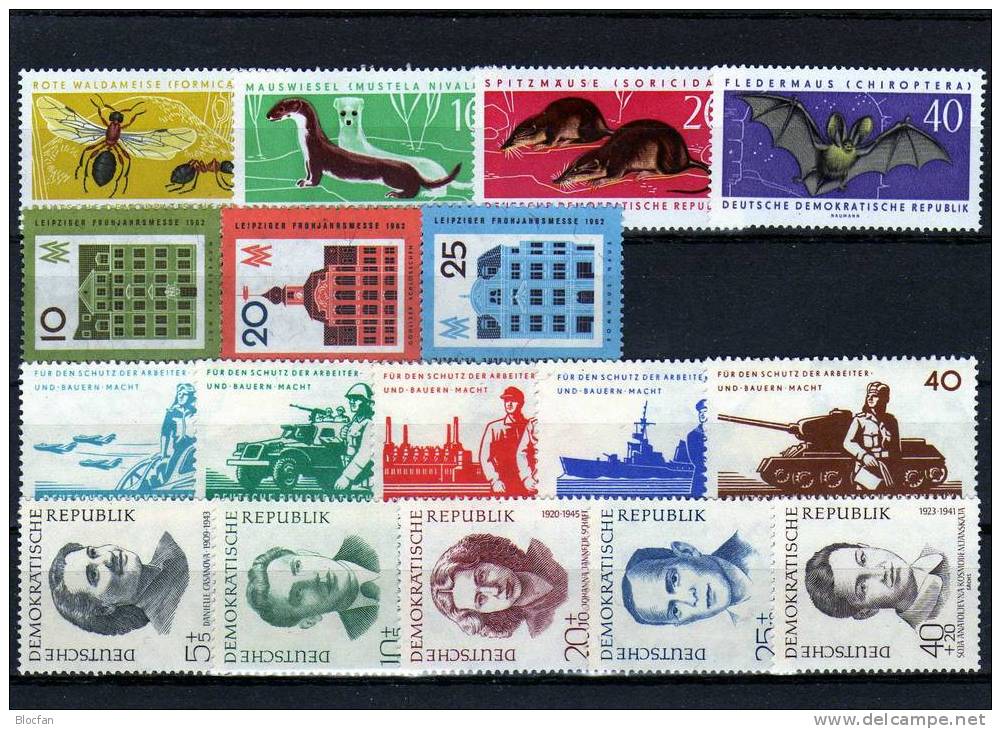 DDR Jahrgang 1962 22 Ausgaben Naturschutz Bis Kosmos 869/2-926/3 ** 100€ - Collections (with Albums)