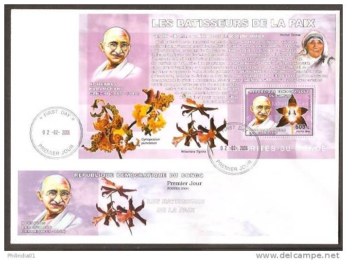 Republic Dem. Congo 2006 Mahatma Gandhi Noble Prize Winner Mother Teresa Orchids M/s FDC RARE - Mahatma Gandhi