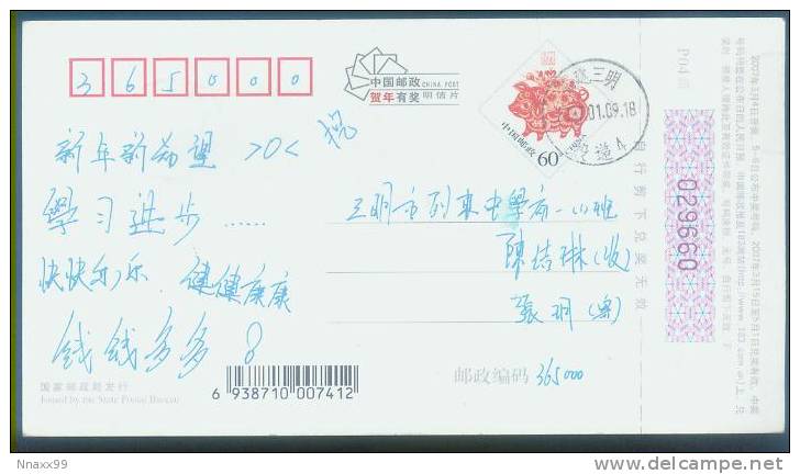 China 2007 New Year Of Pig Prepaid Postcard - B1 - Chines. Neujahr