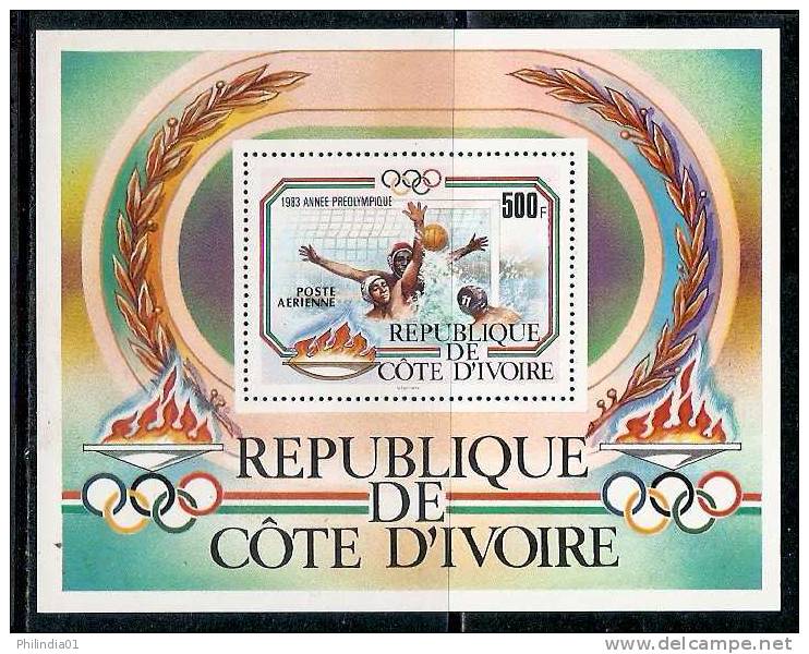 Ivory Coat 1983 Olympic Games, Waterpolo, Sport, Flame, Torch M/s # 5877 - Summer 1984: Los Angeles