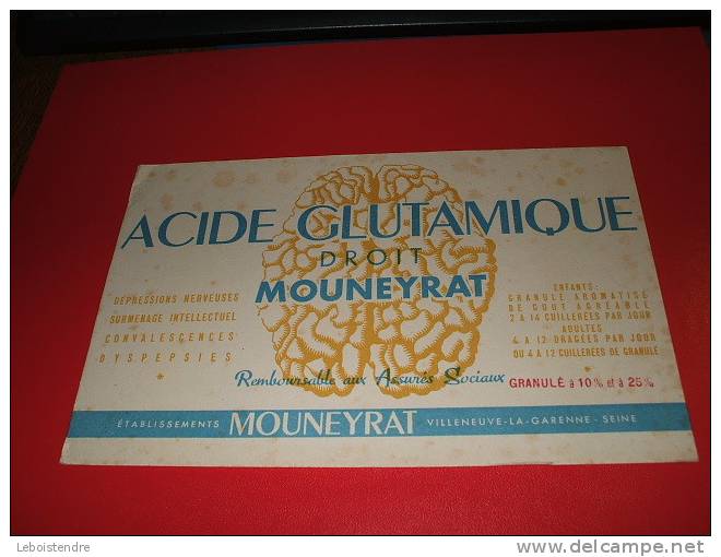 BUVARD : ACIDE GLUTMIQUE- ETABLISSEMENTS MOUNEYRAT /TAILLE :20.8 CM X 13.4CM - Produits Pharmaceutiques