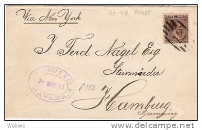 Spc034/ - SPANIEN -  KUBA - Habana Agency 1891 Mit US Paket-Entwertung 12 - Cuba (1874-1898)