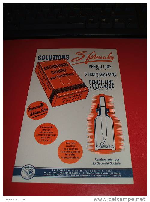 BUVARD : SOLUTIONS 3 FORMULE-LABORATOIRES H.CHIBRET & ILS   /TAILLE : 12.8 CM X 21CM - Produits Pharmaceutiques