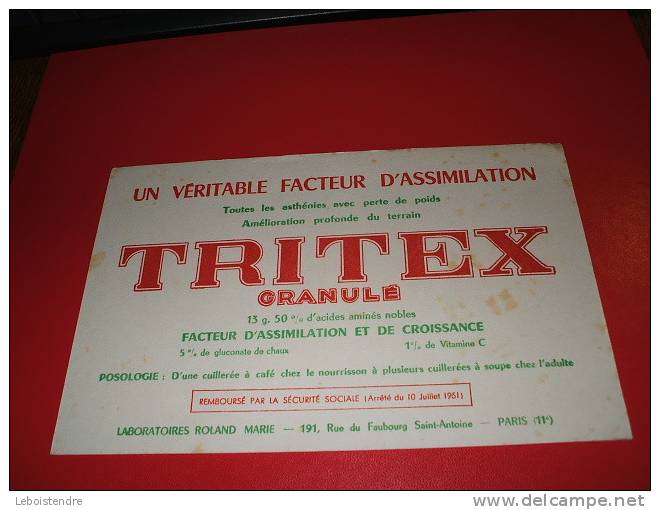 BUVARD :  TRITEX GRANULE-LABORATOIRES ROLAND MARIE /TAILLE : 21 CM X 13.5 CM - Chemist's