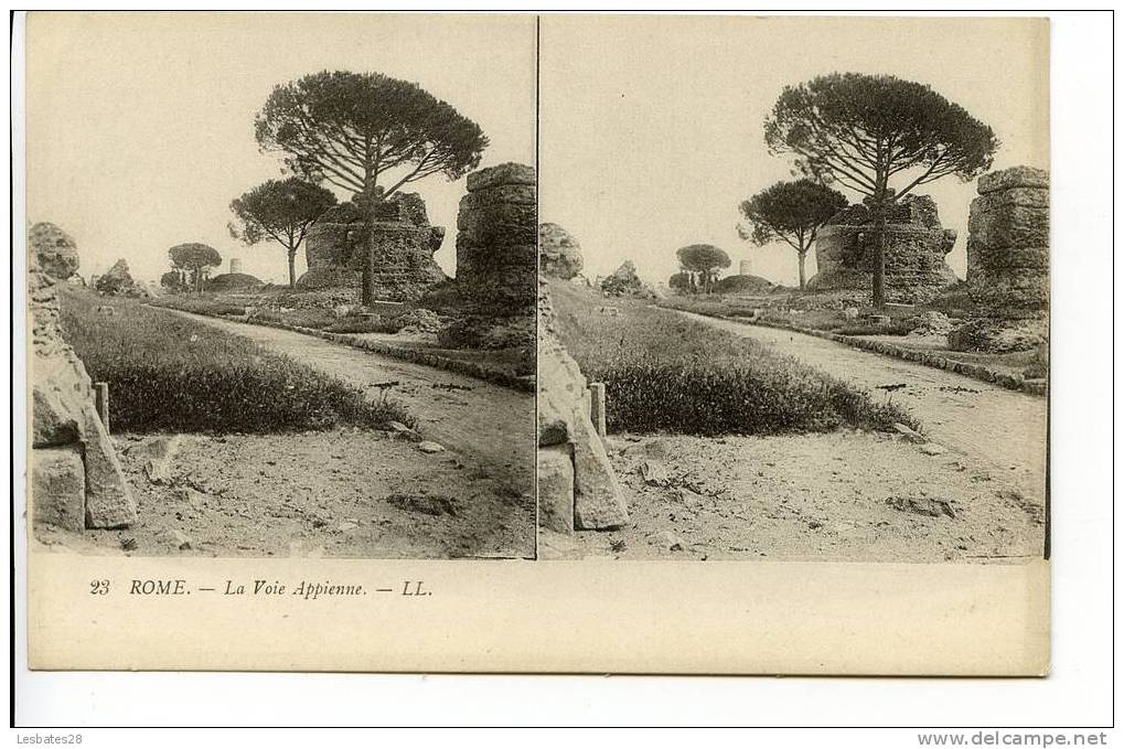 Carte Stéréoscopique-ROME.-ITALIE-vue Sur La Voie Appienne-- 121 134 - Stereoscopische Kaarten