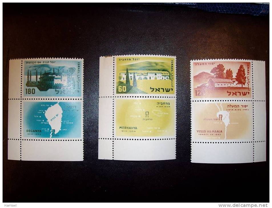 1959 ISRAEL 50TH ANNIVERSARY JEWISH SETTLEMENTS MINT TAB STAMP SET - Nuevos (con Tab)