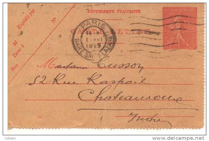 CARTE LETTRE  FRAGMENT CAD PARIS 1929 GARE ST LAZARE / 134 - Letter Cards