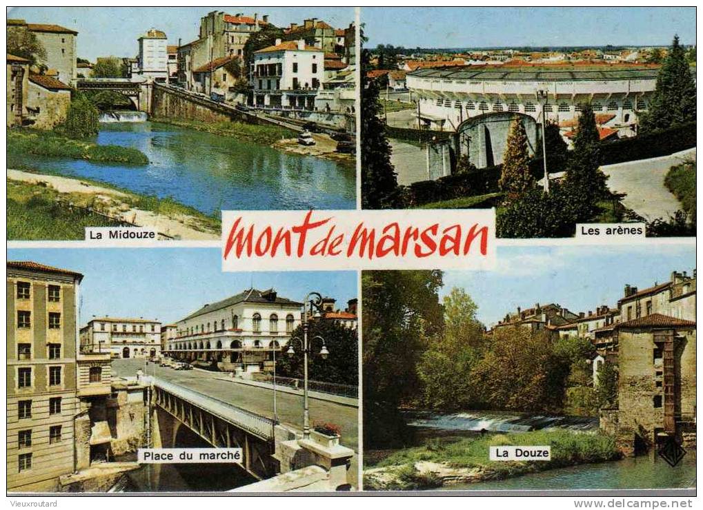 CPSM.   MONT DE MARSAN. LA MIDOUZE.LES ARENES.PLACE DU MARCHE.LA DOUZE. DATEE 1973 - Mont De Marsan