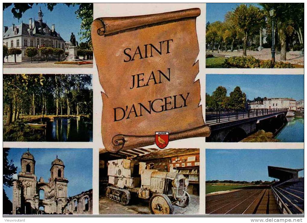 CPSM.  SAINT JEAN D'ANGELY. 7 VUES ET PARCHEMIN. - Saint-Jean-d'Angely