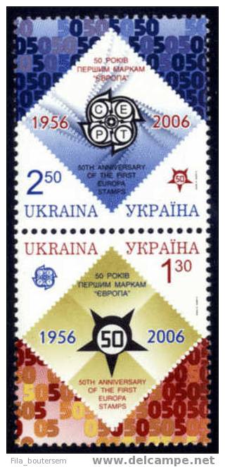 UKRAINE - OEKRAINE : 05-01-2006 (**) Set 2v Se-tenant :  50ème Anniv. Du Premier Timbre CEPT - 2006