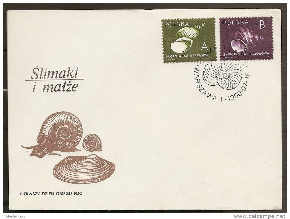 Pologne FDC Coquillages Marisco Schellfish Schalentier  16.07.1990 - Conchas