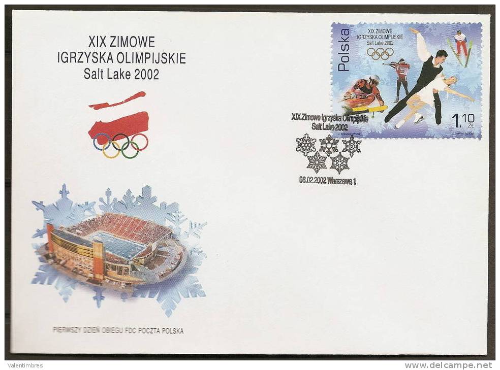 Pologne FDC  JO Hiver Salt Lake 2002  Oblitération 8.02.2002 Patinage Artistique Tir Carabine ..... - Winter 2002: Salt Lake City - Paralympics