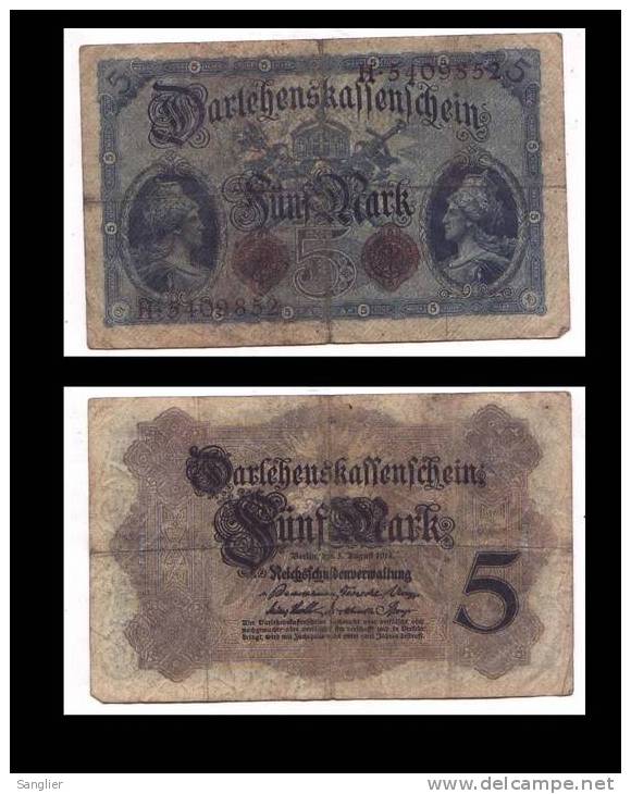 FUNF MARK  5  AUGUFT 1914 N° H.5409852 - 5 Mark