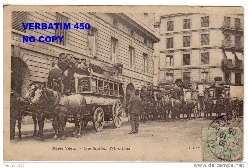 75..PARIS VECU..UNE STATION D OMNIBUS..GROS PLAN TRES ANIME..1905 - Transporte Público