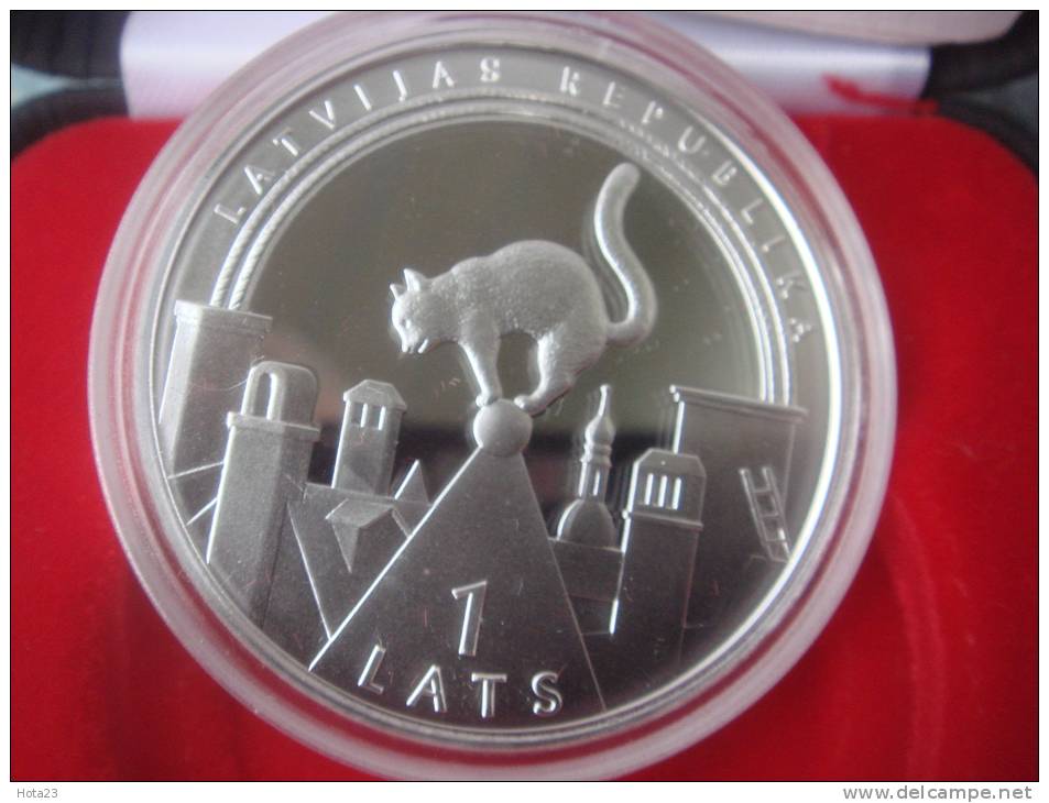 (!) Latvia 2008 1 Lats Silver Lucky Coin + Chimney-sweeper + Cat  Proff - Letonia