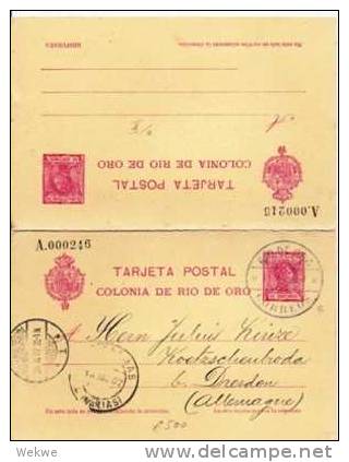 - SPANIEN - RIO DE ORO -/ Tajeta Postal (Doppelkarte) 1907 Nach Dresden Via Canarias - Rio De Oro