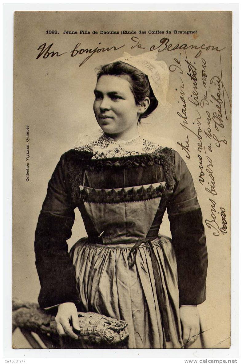 K12 - BRETAGNE - Jeune Fille De DAOULAS - étude Des Coiffes (thème Costumes - CARTE PRECURSEUR - Voir Scan Du Verso) - Daoulas