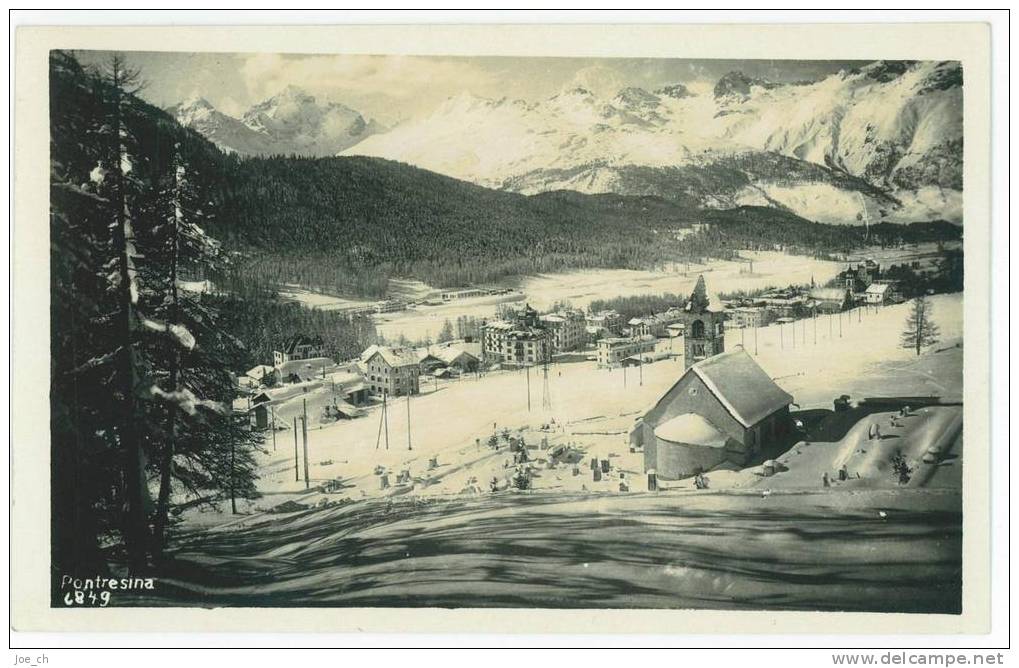 Schweiz/Suisse: AK Pontresina Im Winter (Kirche), 2 Scans - Pontresina