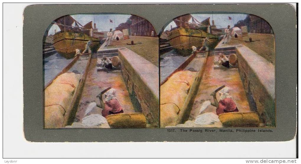 Philippine Islands - The Passig River, Manila - Stereoview - Boats On River - Stereoscopic