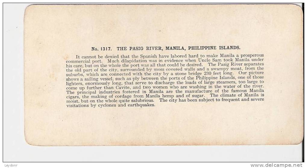 Philippine Islands - The Passig River, Manila - Stereoview - Boats On River - Fotos Estereoscópicas