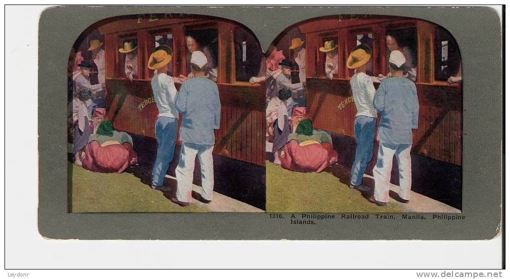 Philippine Islands - A Philippine Railroad Train, Manila - Stereoview - Stereoscopic