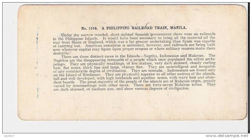 Philippine Islands - A Philippine Railroad Train, Manila - Stereoview - Stereoscopic