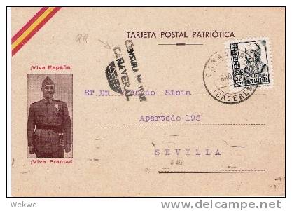 Ep219a/   Spanien, SELTEN, Tarjeta Patriotica Censura Rara, Cañraveral 1939 Nach Sevilla - Briefe U. Dokumente