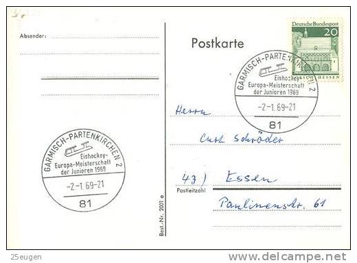 GERMANY 1969 EUROPEAN CHAMPIONSHIP  POSTMARK - Hockey (Ijs)