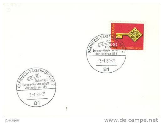 GERMANY 1969 EUROPEAN CHAMPIONSHIP  POSTMARK - Hockey (Ice)