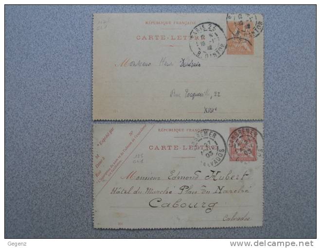 2 Cartes Lettres Au Type MOUCHON - 1902, 1903 - Letter Cards