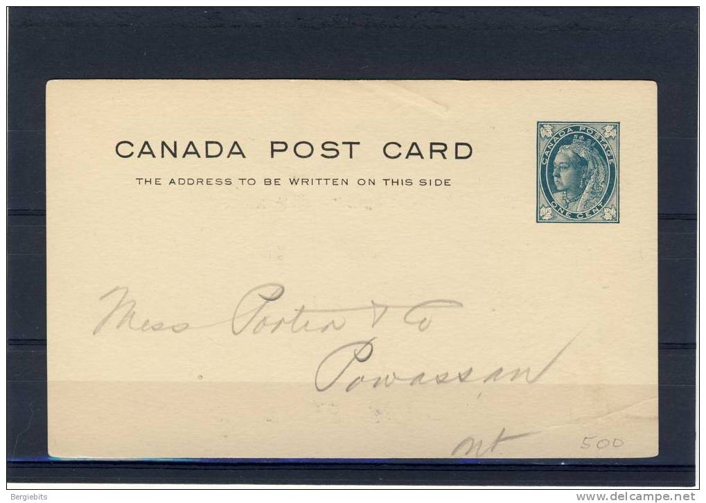 Canada 1898 Queen Victoria Post Card With Powassan Arrival Cancel On Back Of Card - 1860-1899 Règne De Victoria