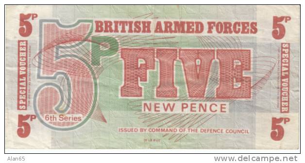 5 New Pence British Armed Forces Paper Currency, 5p Special Voucher Military Money - British Troepen & Speciale Documenten