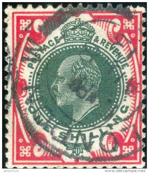 King Edward VII – 1 Shilling 1902 Carmin Et Vert Oblitéré. Y&T #117. TB. - Usati