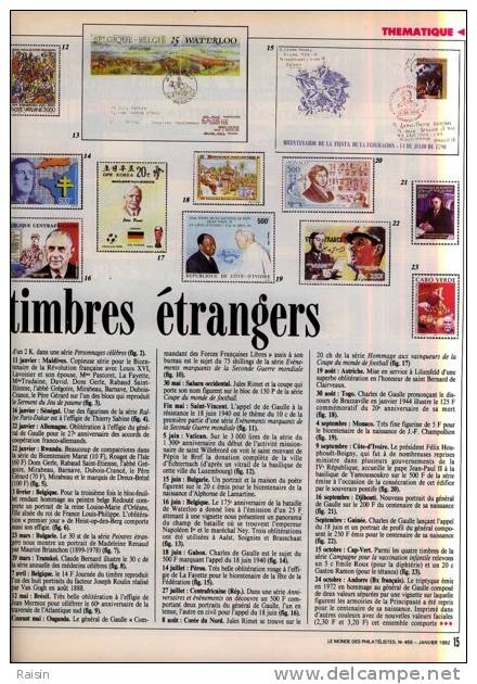 Le Monde Des Philatélistes N°459 Janv.1992 Les Français Sur Timbres étrangers L´Année Du Singe Iris Et Pétain TBE - Français (àpd. 1941)