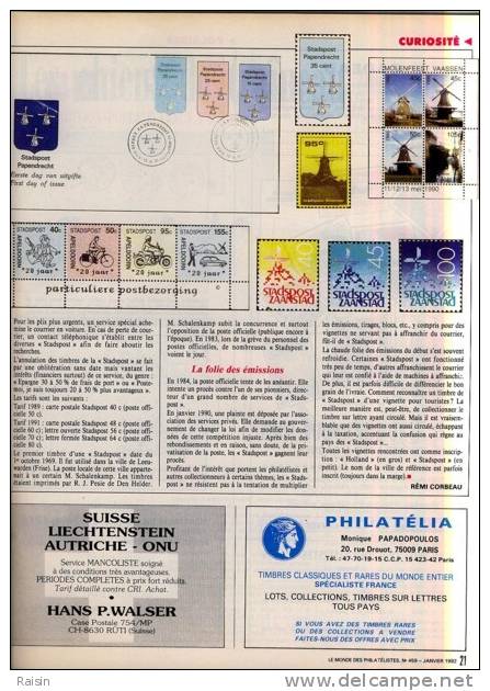 Le Monde Des Philatélistes N°459 Janv.1992 Les Français Sur Timbres étrangers L´Année Du Singe Iris Et Pétain TBE - Français (àpd. 1941)