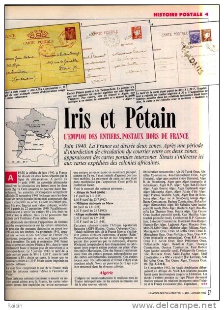 Le Monde des philatélistes N°459 Janv.1992 Les Français sur timbres étrangers L´Année du Singe Iris et Pétain TBE