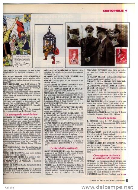 Le Monde des philatélistes N°459 Janv.1992 Les Français sur timbres étrangers L´Année du Singe Iris et Pétain TBE