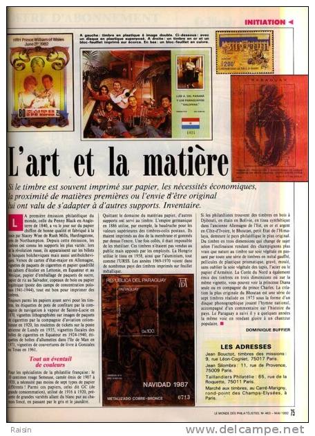 Le Monde Philatélique N°463 Mai1992 DISNEY  MALDIVES  Grande BRETAGNE ESPAGNE TBE