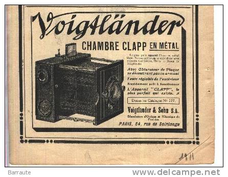 PUB De 1911 " Appareil PHOTO  VOIGHANDER  Chambre A Clapp En Métal" . - Publicités