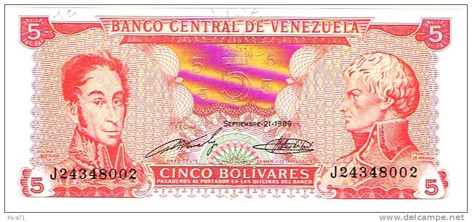 5 Bolivares  "VENEZUELA"  21 Septembre 1989    UNC   Ble 92 - Venezuela