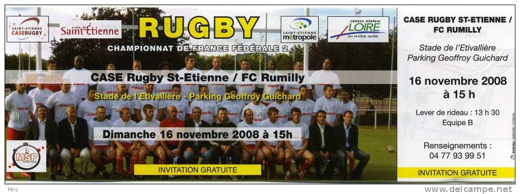 Billet Federale 2 ST ETIENNE/FC RUMILLY 2008/2009 - Rugby