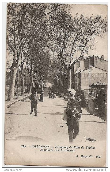 C.P. A   (   OLLIOULES " Fauboug Du Pont De Toulon Et Arrivées Des Tramyays " Carte  Plan  Animé Rare  ) - Ollioules