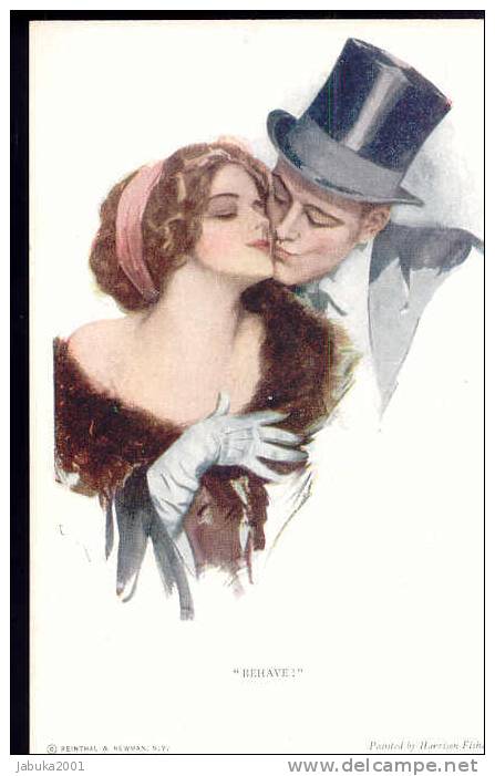 #11 SIGNED HARRISON FISHER NO 2045 WOMAN & MAN BEHAVE! OLD POSTCARD - Fisher, Harrison