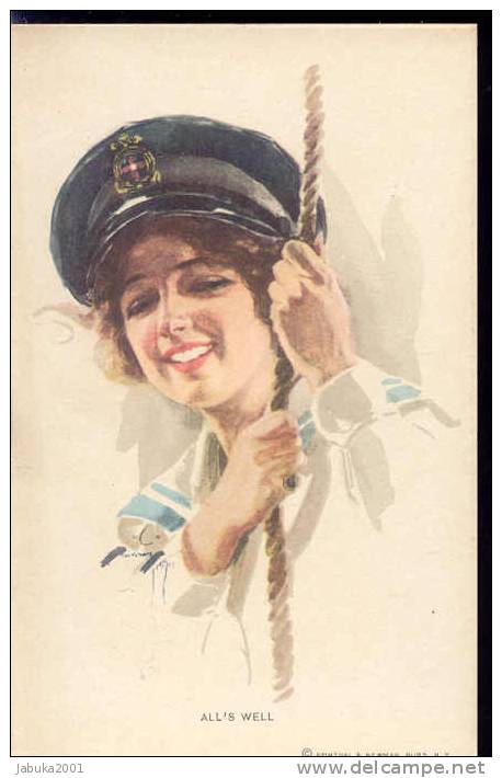 #12 SIGNED HARRISON FISHER NO 381 WATER COLOR WOMAN ALL'S WELL OLD POSTCARD - Fisher, Harrison